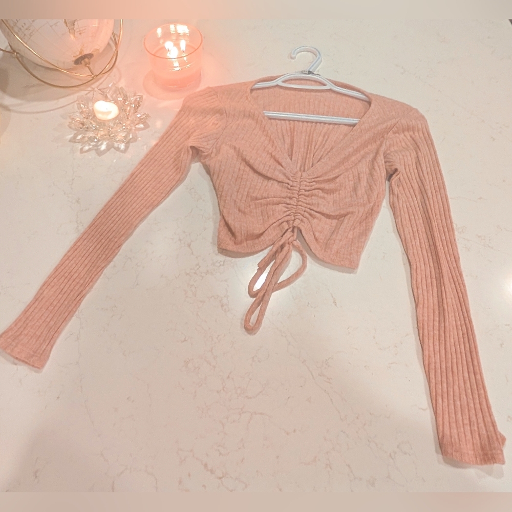 Women's Pink Ruched Crop Top